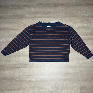Prana Hemp Blue Orange Striped Long Sleeve Crewneck Pullover Sweatshirt Size M